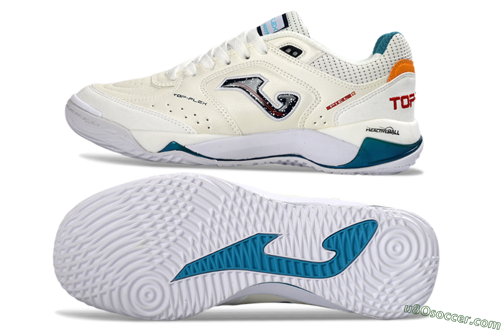 Joma Top Flex IC Indoor & Futsal Soccer Shoes - White/Teal/Sunset Orange 0