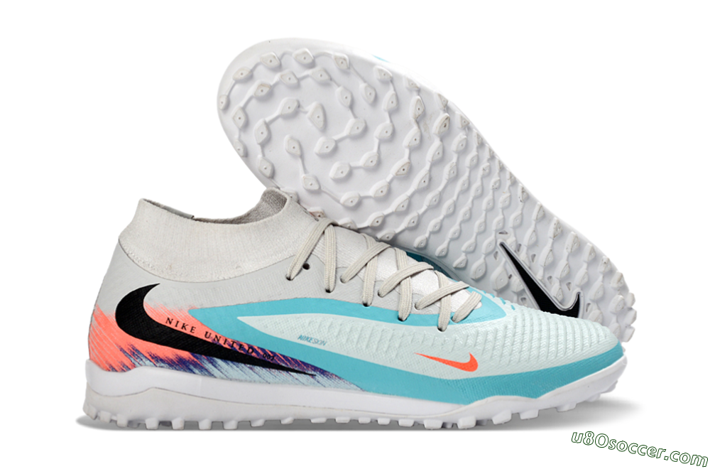 Nike Phantom 6 Elite High TF Artificial Turf Soccer Shoes - Turquoise/Coral/White 1