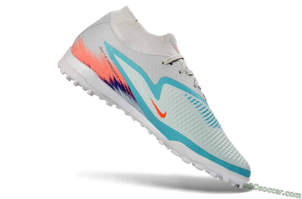 Nike Phantom 6 Elite High TF Artificial Turf Soccer Shoes - Turquoise/Coral/White 4