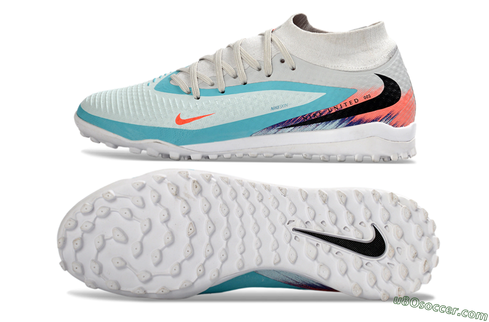 Nike Phantom 6 Elite High TF Artificial Turf Soccer Shoes - Turquoise/Coral/White 0