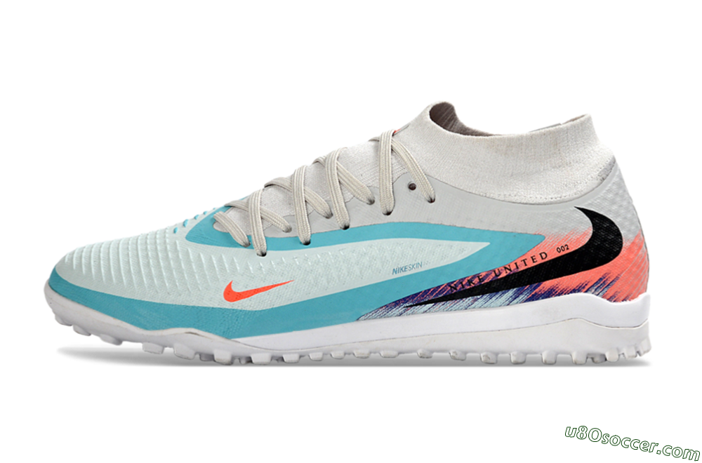 Nike Phantom 6 Elite High TF Artificial Turf Soccer Shoes - Turquoise/Coral/White 2