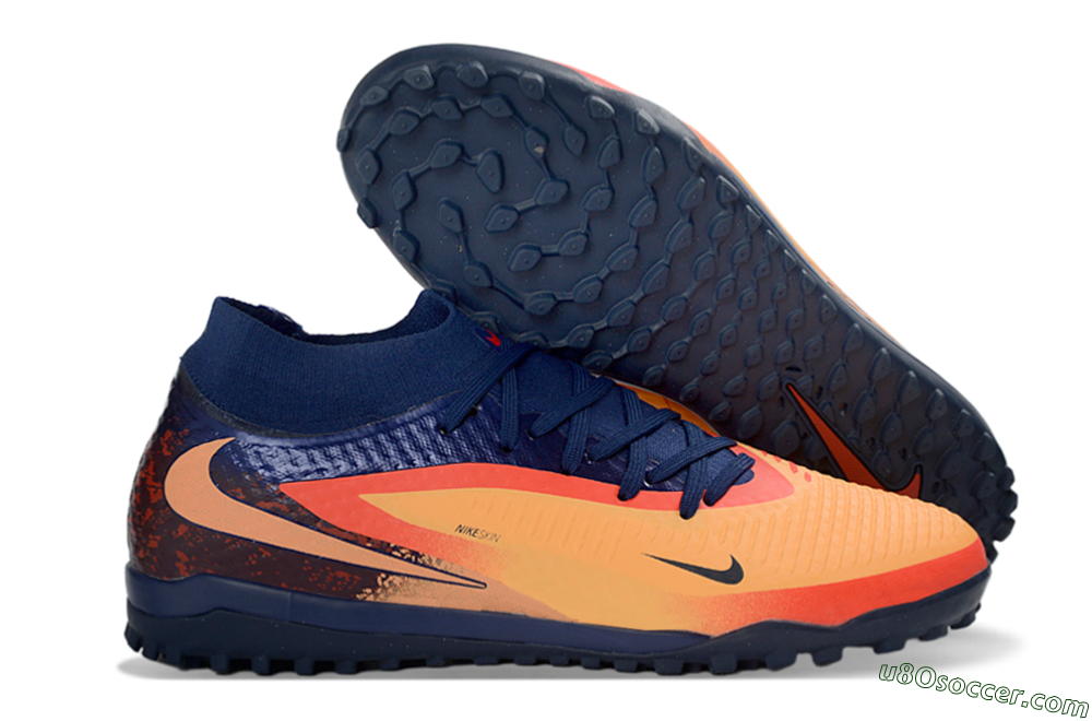 Nike Phantom 6 Elite High TF Artificial Turf Soccer Shoes - Orange/Navy Blue/Fired Brick 1
