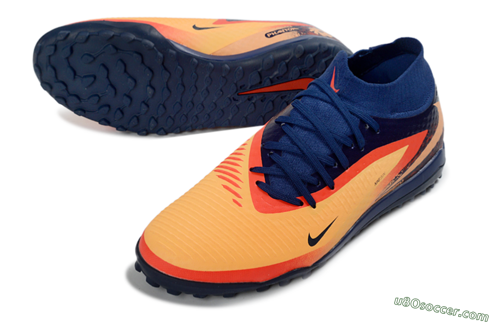 Nike Phantom 6 Elite High TF Artificial Turf Soccer Shoes - Orange/Navy Blue/Fired Brick 3