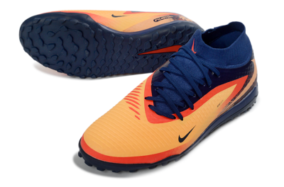 Nike Phantom 6 Elite High TF Artificial Turf Soccer Shoes - Orange/Navy Blue/Fired Brick