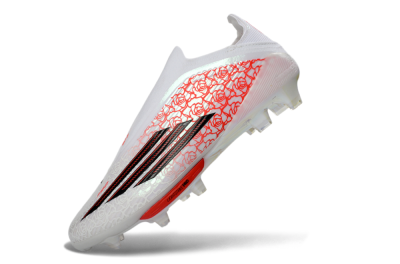 Adidas F50+ Elite Lightstrike Pro Laceless FG Firm Ground Soccer Cleats - White/Crimson Glow/Black Shadow