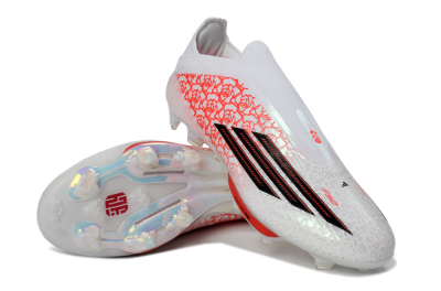 Adidas F50+ Elite Lightstrike Pro Laceless FG Firm Ground Soccer Cleats - White/Crimson Glow/Black Shadow