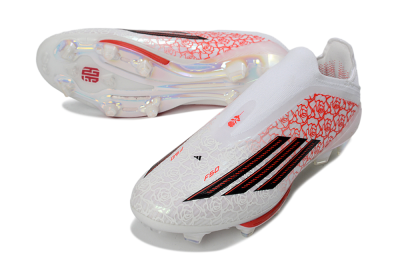 Adidas F50+ Elite Lightstrike Pro Laceless FG Firm Ground Soccer Cleats - White/Crimson Glow/Black Shadow