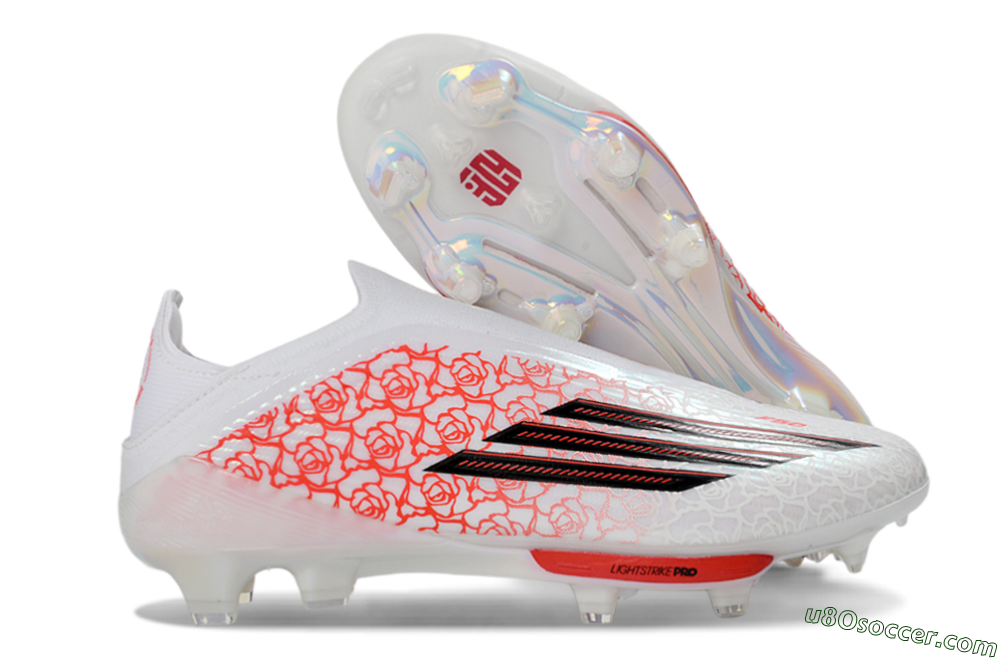 Adidas F50+ Elite Lightstrike Pro Laceless FG Firm Ground Soccer Cleats - White/Crimson Glow/Black Shadow 1