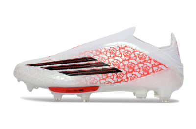 Adidas F50+ Elite Lightstrike Pro Laceless FG Firm Ground Soccer Cleats - White/Crimson Glow/Black Shadow