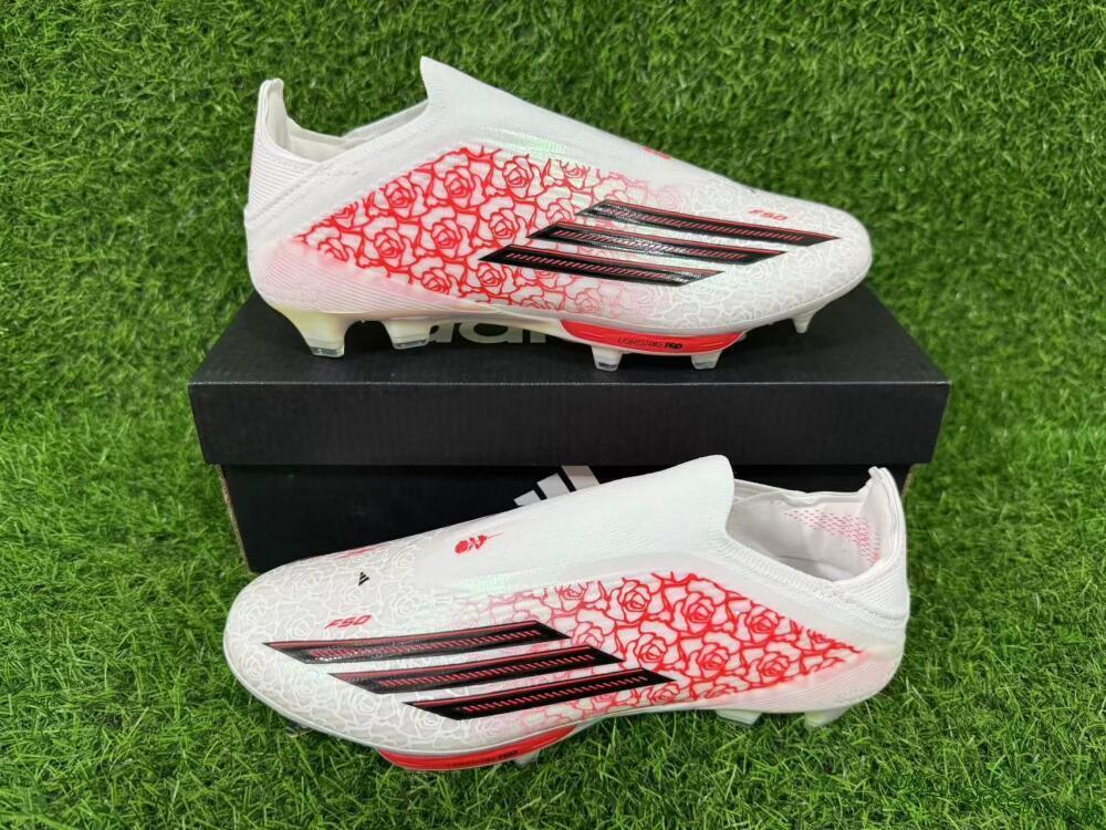 Adidas F50+ Elite Lightstrike Pro Laceless FG Firm Ground Soccer Cleats - White/Crimson Glow/Black Shadow