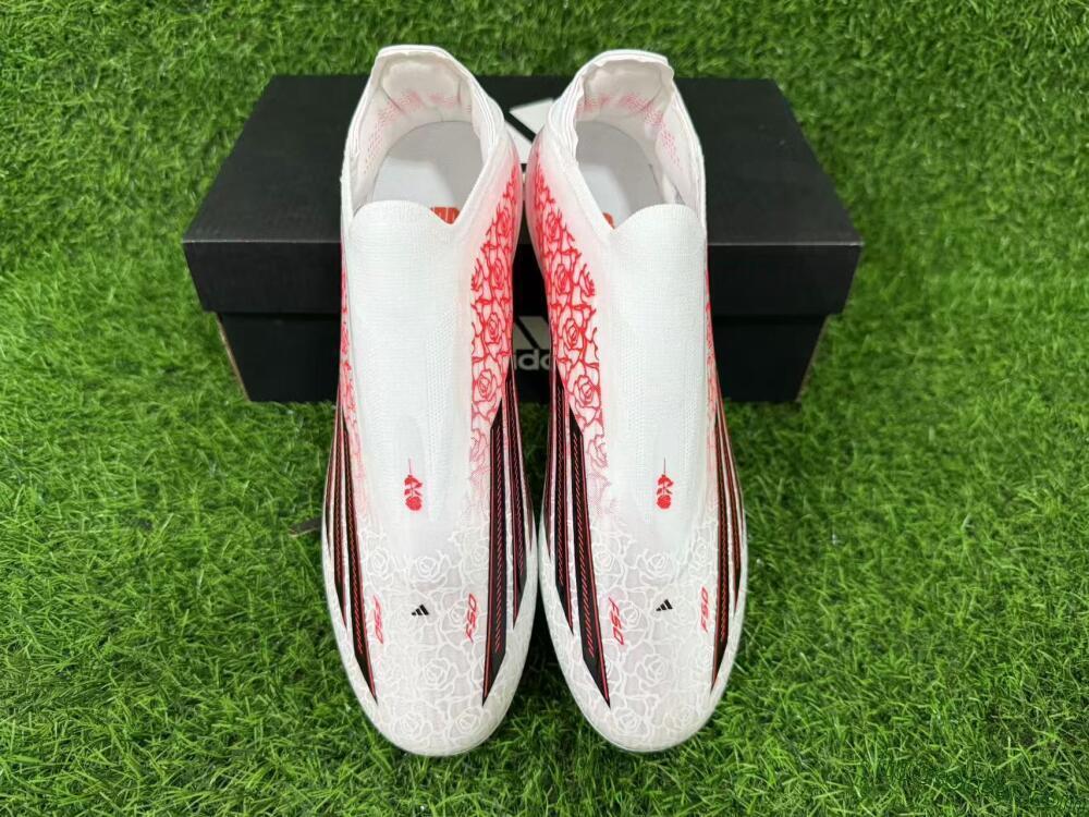 Adidas F50+ Elite Lightstrike Pro Laceless FG Firm Ground Soccer Cleats - White/Crimson Glow/Black Shadow