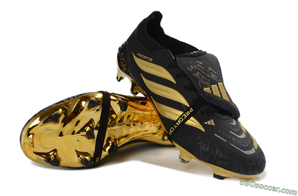 Adidas Predator 26 Elite Fold-Over Tongue FG Firm Ground Soccer Cleats - Black/Gold Accent/Black Base 3