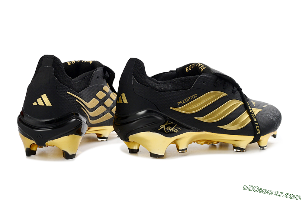 Adidas Predator 26 Elite Fold-Over Tongue FG Firm Ground Soccer Cleats - Black/Gold Accent/Black Base 6