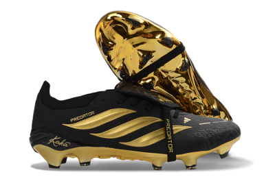 Adidas Predator 26 Elite Fold-Over Tongue FG Firm Ground Soccer Cleats - Black/Gold Accent/Black Base