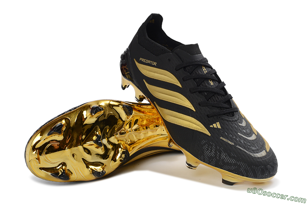 Adidas Predator 26 Elite FG Firm Ground Soccer Cleats - Black/Metallic Gold/Onyx Black 3