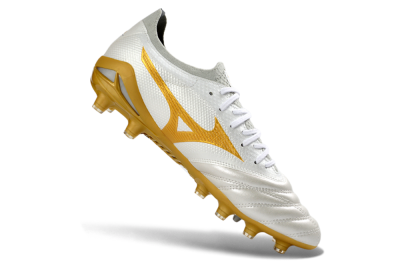 Mizuno Morelia Neo 4 FG Firm Ground Soccer Cleats - White/Golden Glow/Soft Grey