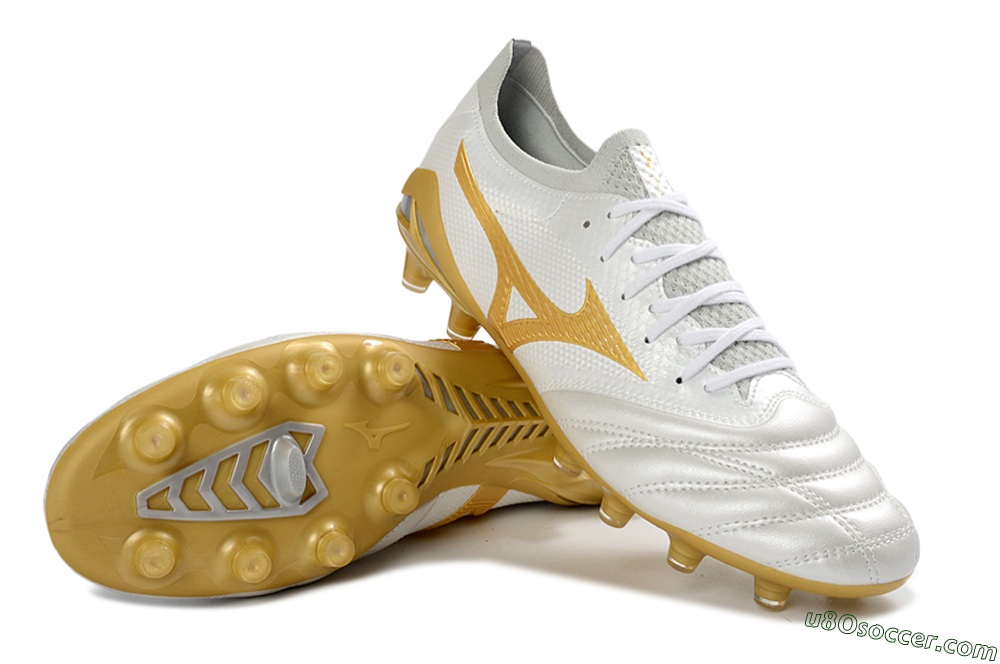 Mizuno Morelia Neo 4 FG Firm Ground Soccer Cleats - White/Golden Glow/Soft Grey 3