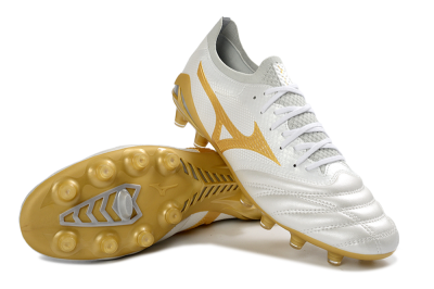 Mizuno Morelia Neo 4 FG Firm Ground Soccer Cleats - White/Golden Glow/Soft Grey