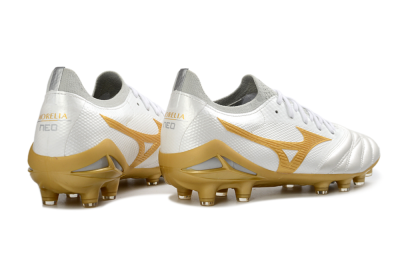 Mizuno Morelia Neo 4 FG Firm Ground Soccer Cleats - White/Golden Glow/Soft Grey