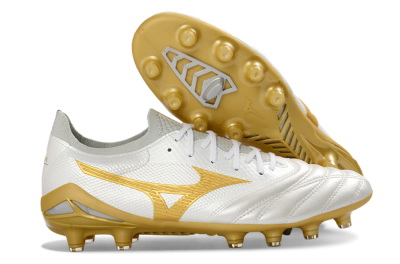 Mizuno Morelia Neo 4 FG Firm Ground Soccer Cleats - White/Golden Glow/Soft Grey