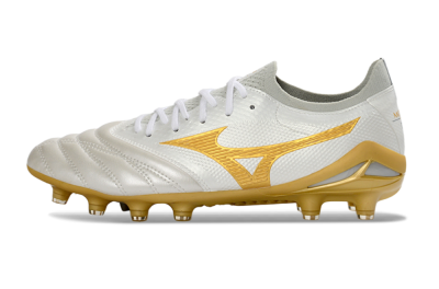 Mizuno Morelia Neo 4 FG Firm Ground Soccer Cleats - White/Golden Glow/Soft Grey