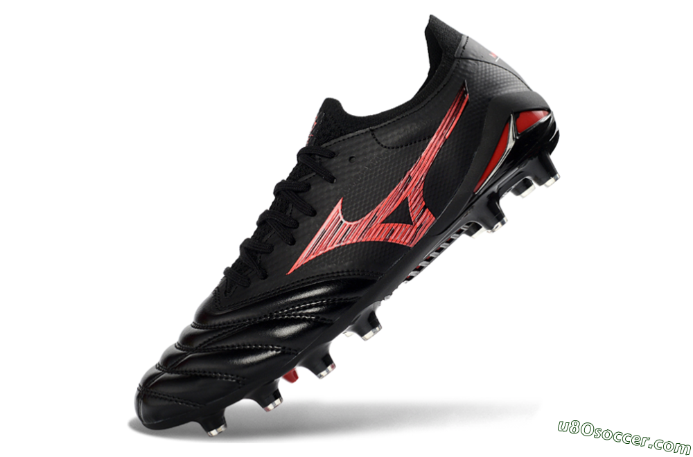 Mizuno Morelia Neo 4 FG Firm Ground Soccer Cleats - Black/Crimson Red/Graphite Grey 5