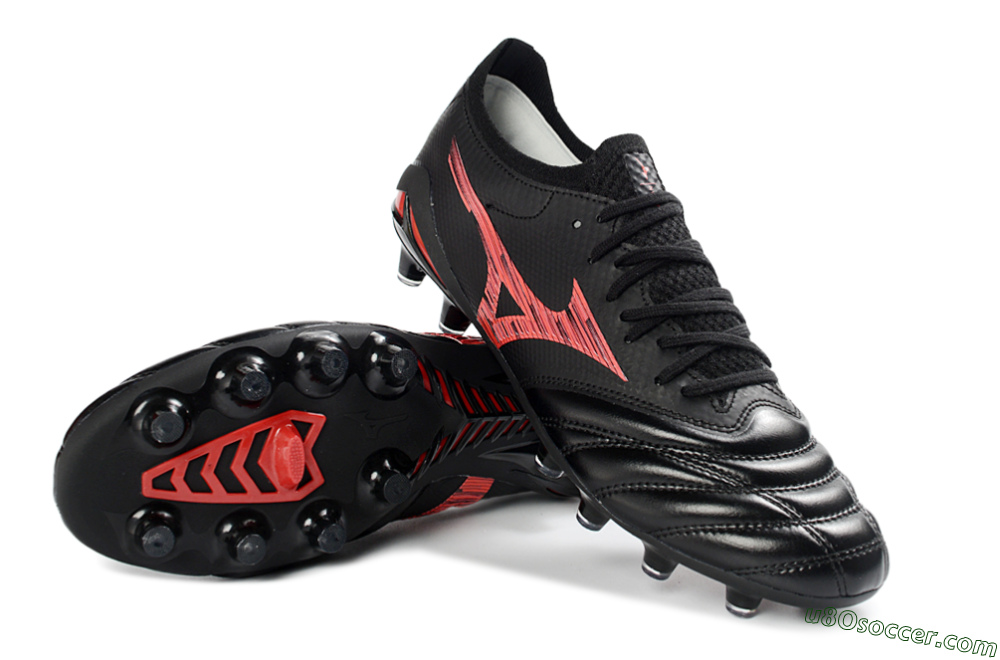 Mizuno Morelia Neo 4 FG Firm Ground Soccer Cleats - Black/Crimson Red/Graphite Grey 3