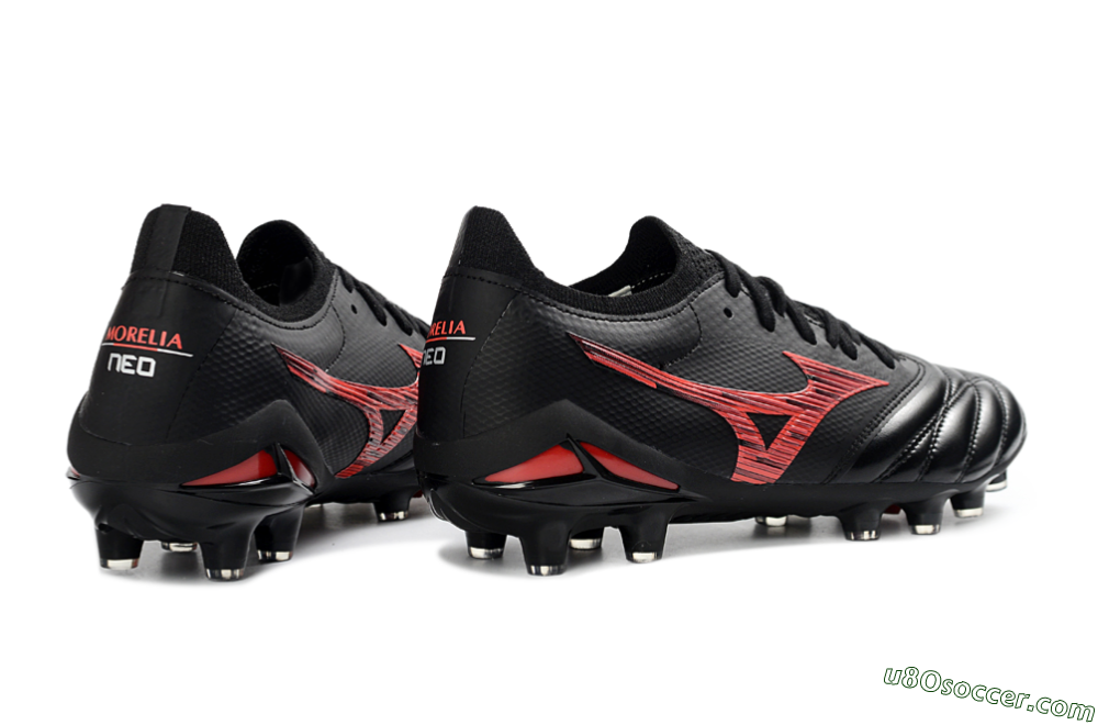 Mizuno Morelia Neo 4 FG Firm Ground Soccer Cleats - Black/Crimson Red/Graphite Grey 6