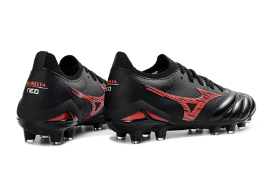Mizuno Morelia Neo 4 FG Firm Ground Soccer Cleats - Black/Crimson Red/Graphite Grey