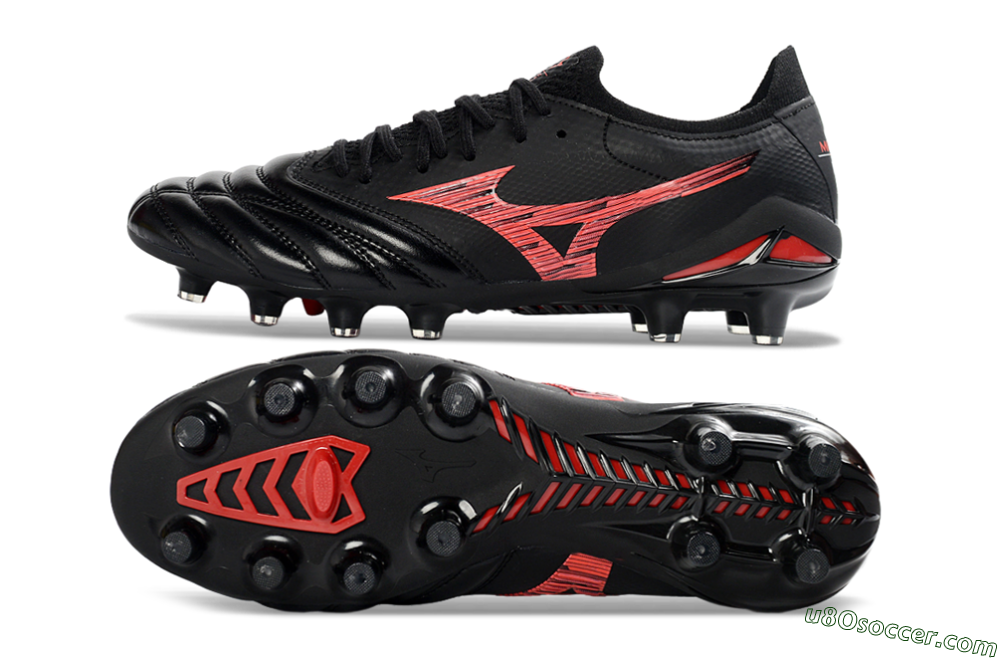 Mizuno Morelia Neo 4 FG Firm Ground Soccer Cleats - Black/Crimson Red/Graphite Grey 0