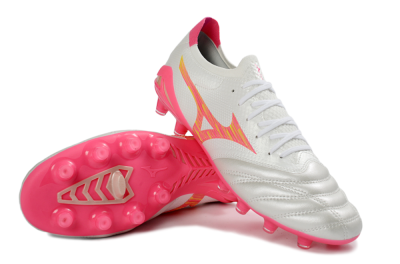 Mizuno Morelia Neo 4 FG Firm Ground Soccer Cleats - White/Neon Pink/Sunny Yellow