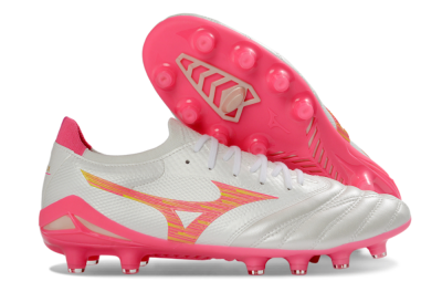 Mizuno Morelia Neo 4 FG Firm Ground Soccer Cleats - White/Neon Pink/Sunny Yellow