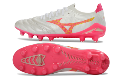 Mizuno Morelia Neo 4 FG Firm Ground Soccer Cleats - White/Neon Pink/Sunny Yellow