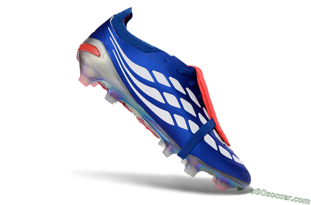 Adidas Predator 26 Elite Fold-Over Tongue FG Firm Ground Soccer Cleats - Blue/Red Flame/Metallic Silver 4