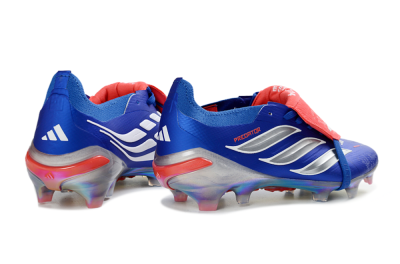 Adidas Predator 26 Elite Fold-Over Tongue FG Firm Ground Soccer Cleats - Blue/Red Flame/Metallic Silver