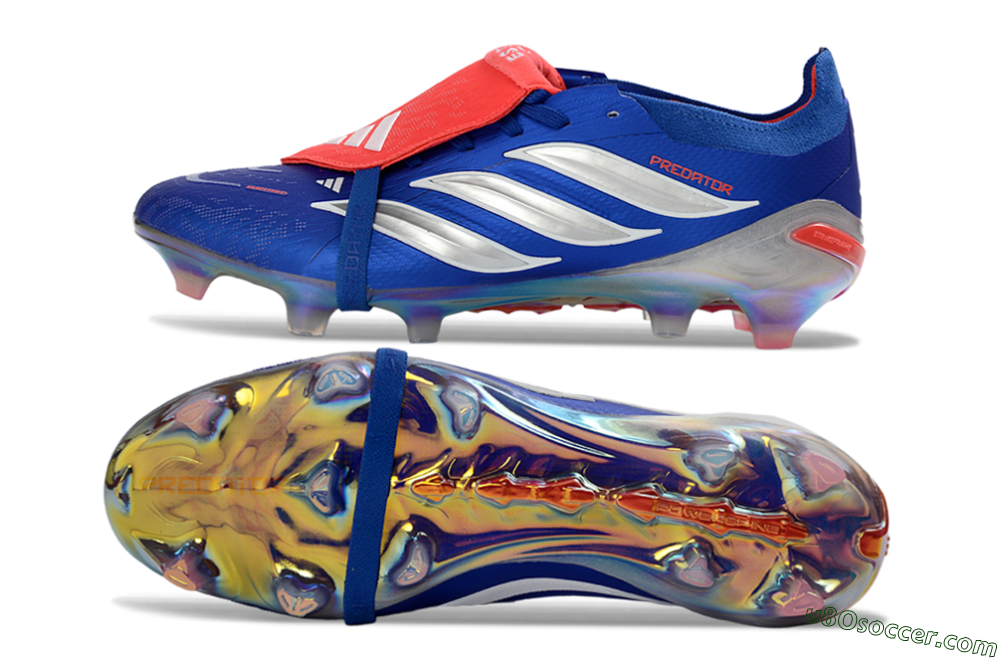Adidas Predator 26 Elite Fold-Over Tongue FG Firm Ground Soccer Cleats - Blue/Red Flame/Metallic Silver 0