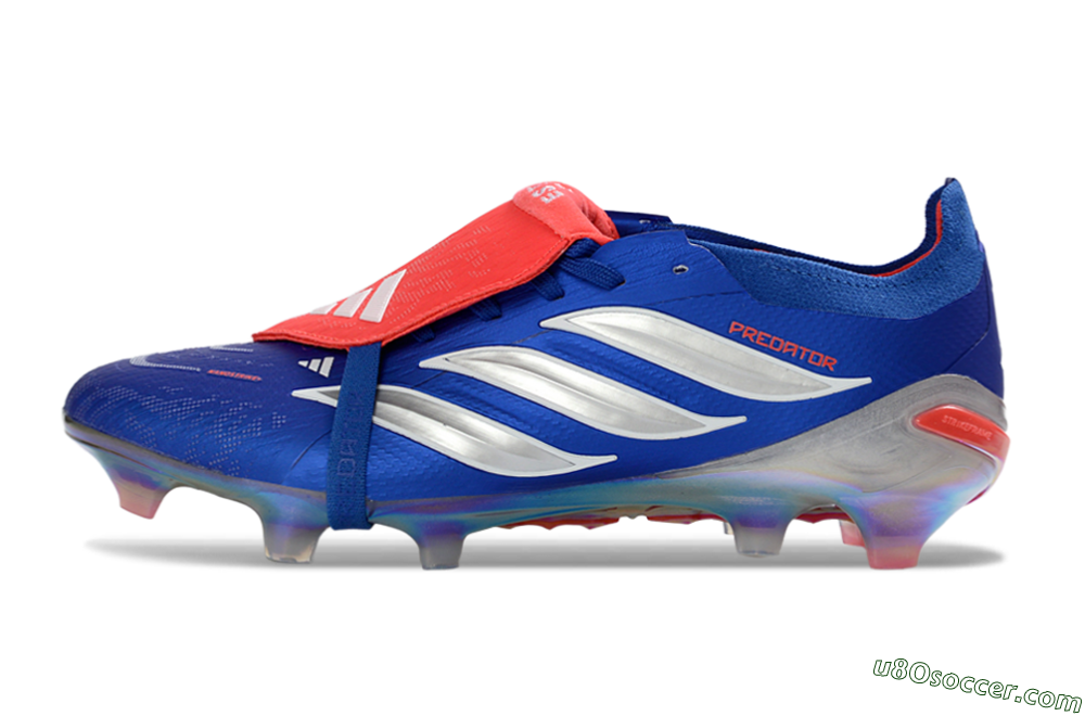 Adidas Predator 26 Elite Fold-Over Tongue FG Firm Ground Soccer Cleats - Blue/Red Flame/Metallic Silver 2