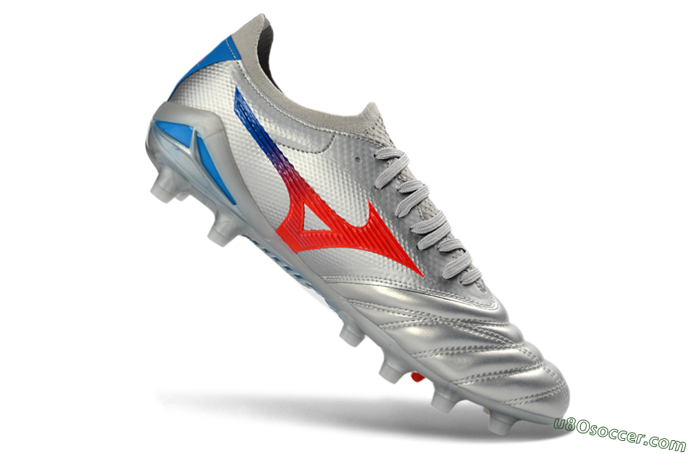 Mizuno Morelia Neo 4 FG Firm Ground Soccer Cleats - Silver/Vivid Red/Flashy Blue 4