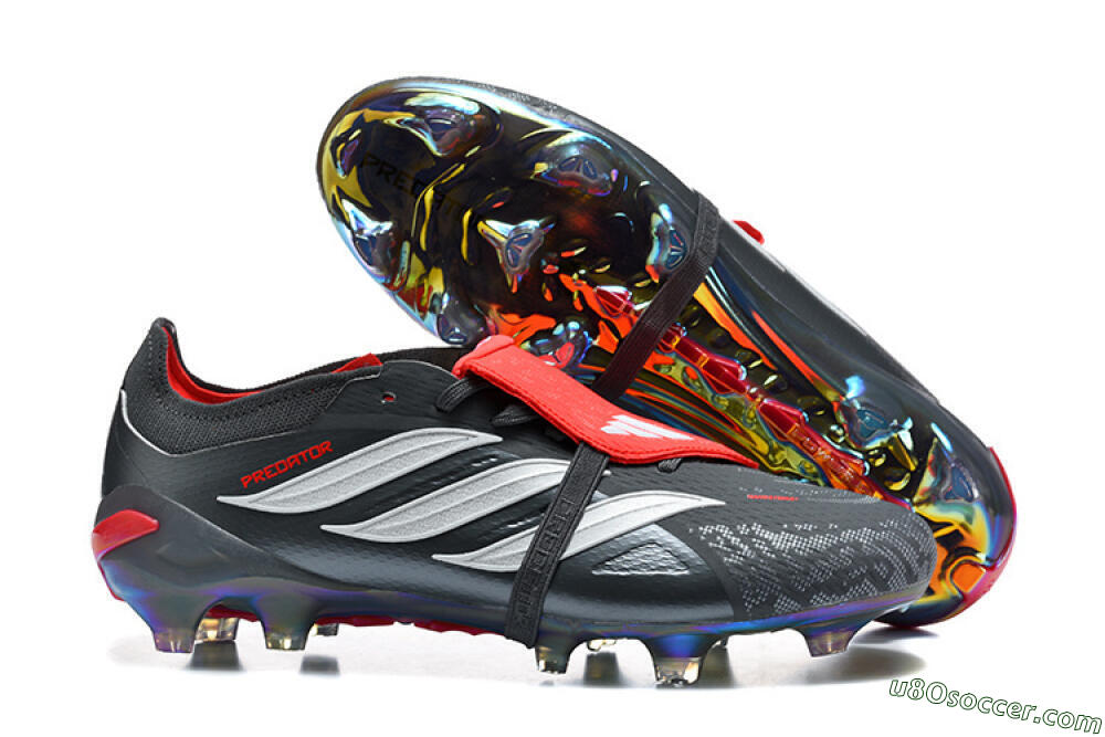 Adidas Predator 26 Elite Fold-Over Tongue FG Firm Ground Soccer Cleats - Black/Electric Red/Metallic Silver 1
