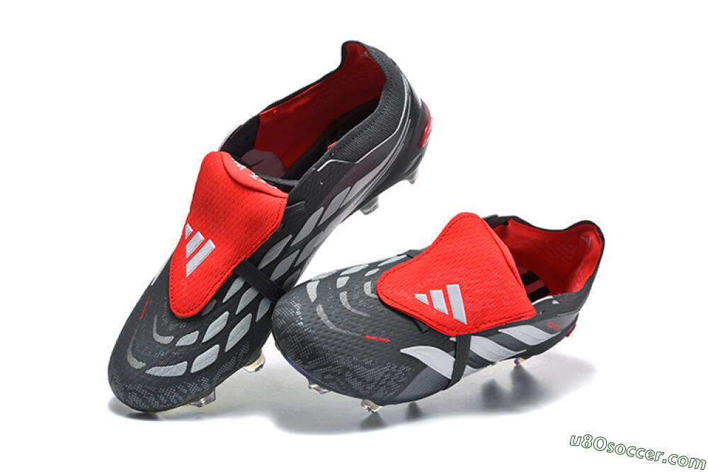 Adidas Predator 26 Elite Fold-Over Tongue FG Firm Ground Soccer Cleats - Black/Electric Red/Metallic Silver 6