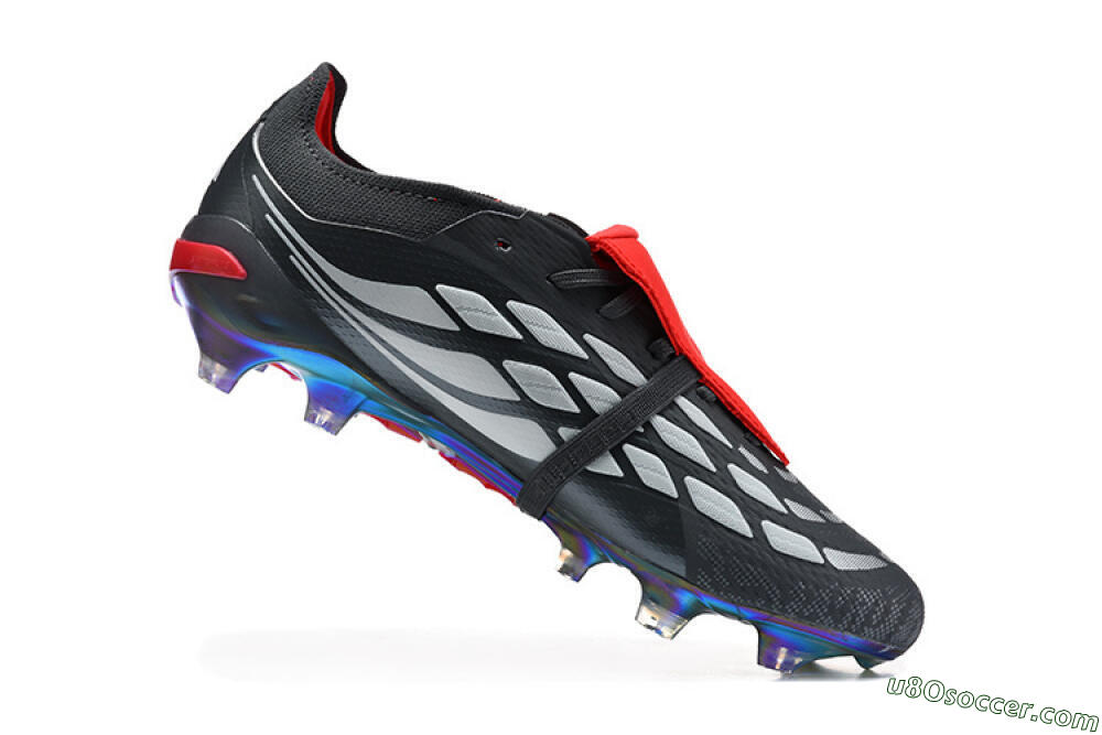 Adidas Predator 26 Elite Fold-Over Tongue FG Firm Ground Soccer Cleats - Black/Electric Red/Metallic Silver 7