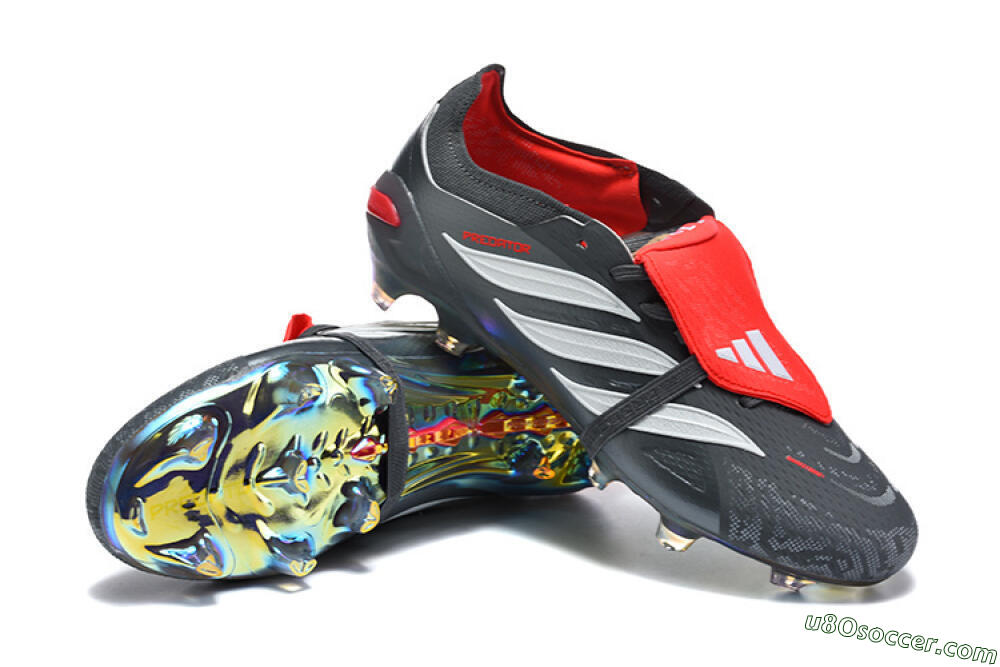 Adidas Predator 26 Elite Fold-Over Tongue FG Firm Ground Soccer Cleats - Black/Electric Red/Metallic Silver 4