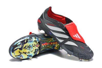Adidas Predator 26 Elite Fold-Over Tongue FG Firm Ground Soccer Cleats - Black/Electric Red/Metallic Silver