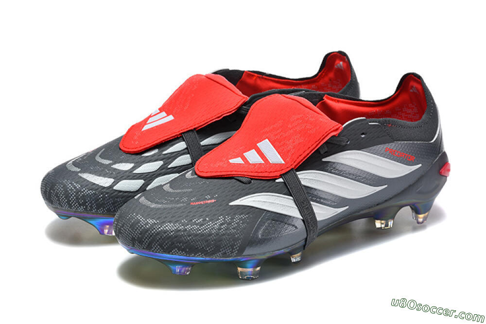 Adidas Predator 26 Elite Fold-Over Tongue FG Firm Ground Soccer Cleats - Black/Electric Red/Metallic Silver 5