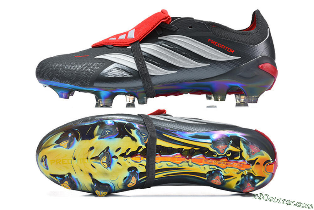 Adidas Predator 26 Elite Fold-Over Tongue FG Firm Ground Soccer Cleats - Black/Electric Red/Metallic Silver 0