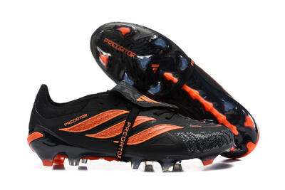 Adidas Predator 26 Elite Fold-Over Tongue FG Firm Ground Soccer Cleats - Black/Electric Orange/Graphite Gray