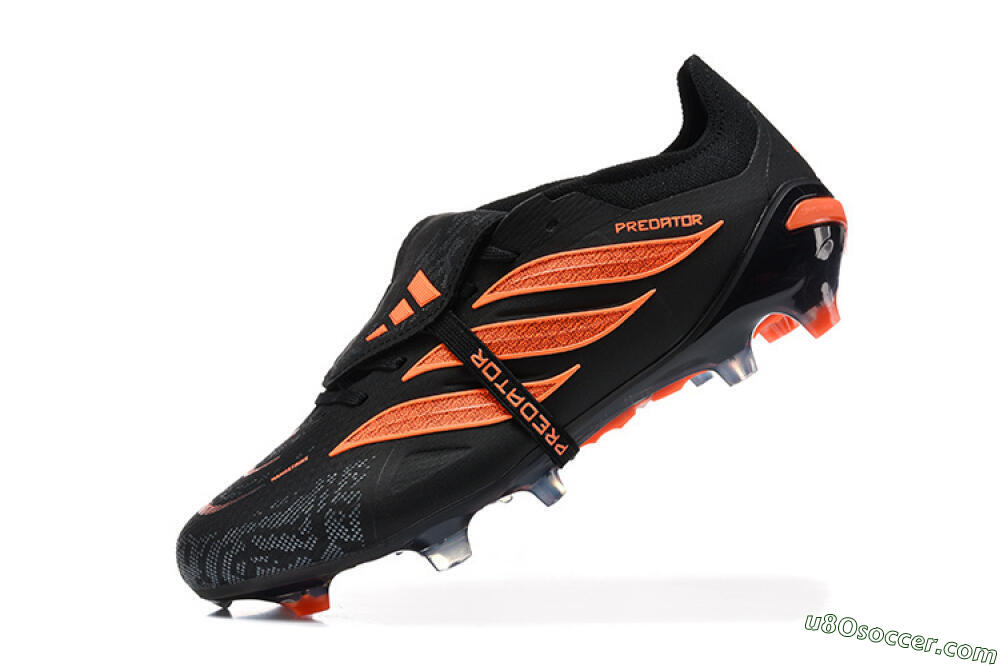 Adidas Predator 26 Elite Fold-Over Tongue FG Firm Ground Soccer Cleats - Black/Electric Orange/Graphite Gray 8