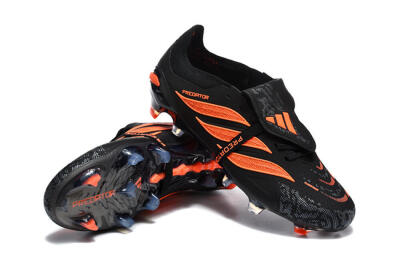 Adidas Predator 26 Elite Fold-Over Tongue FG Firm Ground Soccer Cleats - Black/Electric Orange/Graphite Gray