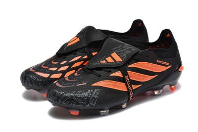 Adidas Predator 26 Elite Fold-Over Tongue FG Firm Ground Soccer Cleats - Black/Electric Orange/Graphite Gray