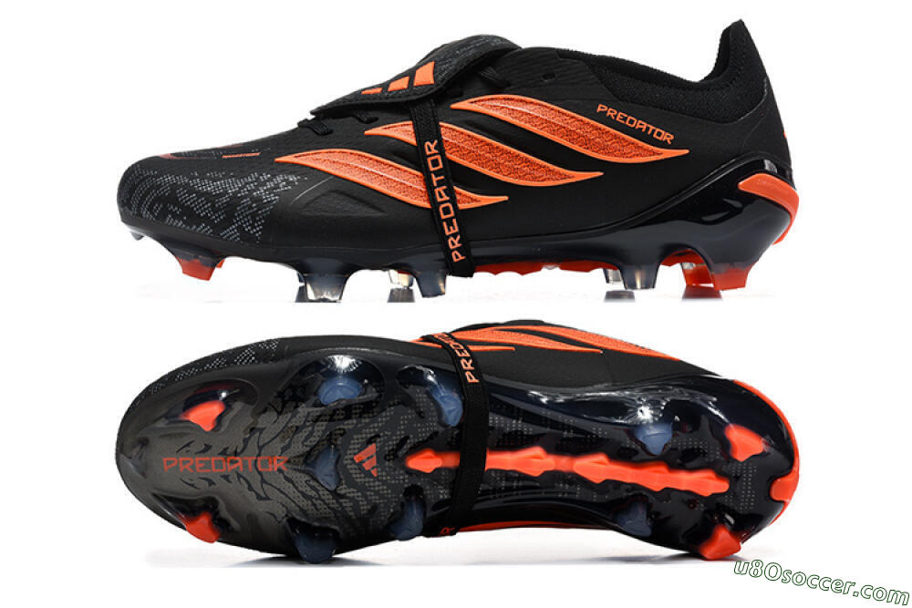 Adidas Predator 26 Elite Fold-Over Tongue FG Firm Ground Soccer Cleats - Black/Electric Orange/Graphite Gray 0
